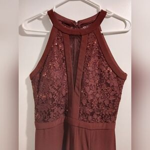 Morgan & CO Dress Burgundy Sequin Halter Style Prom Wedding Dress Size 3/4